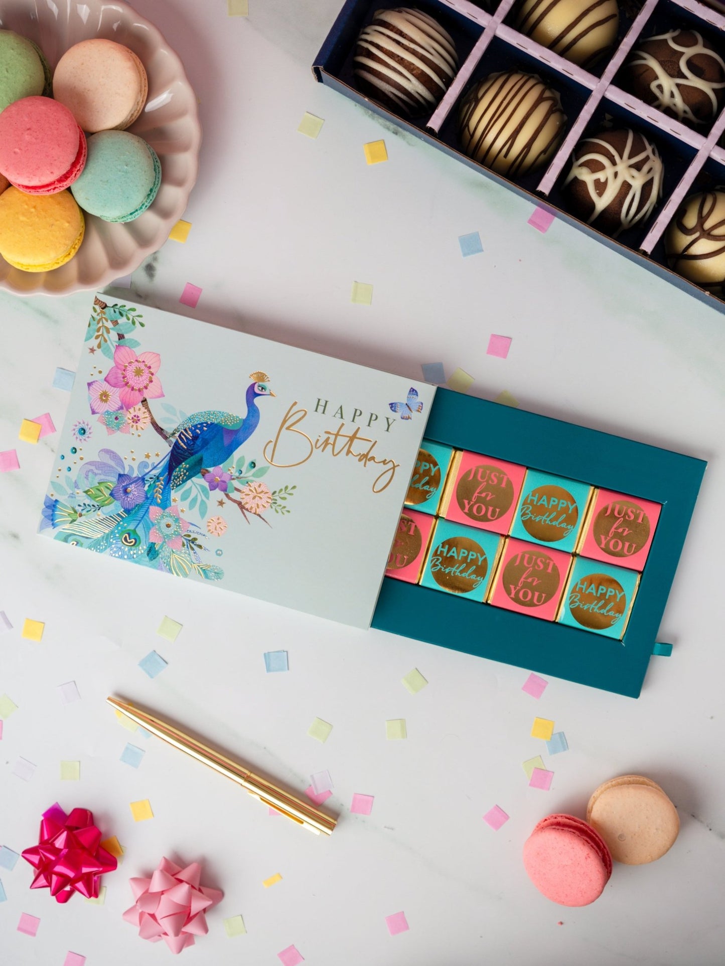 Patisserie Valerie's handmade 3D Pop-Up Chocolate Happy Birthday Card - Peacock cake delivery