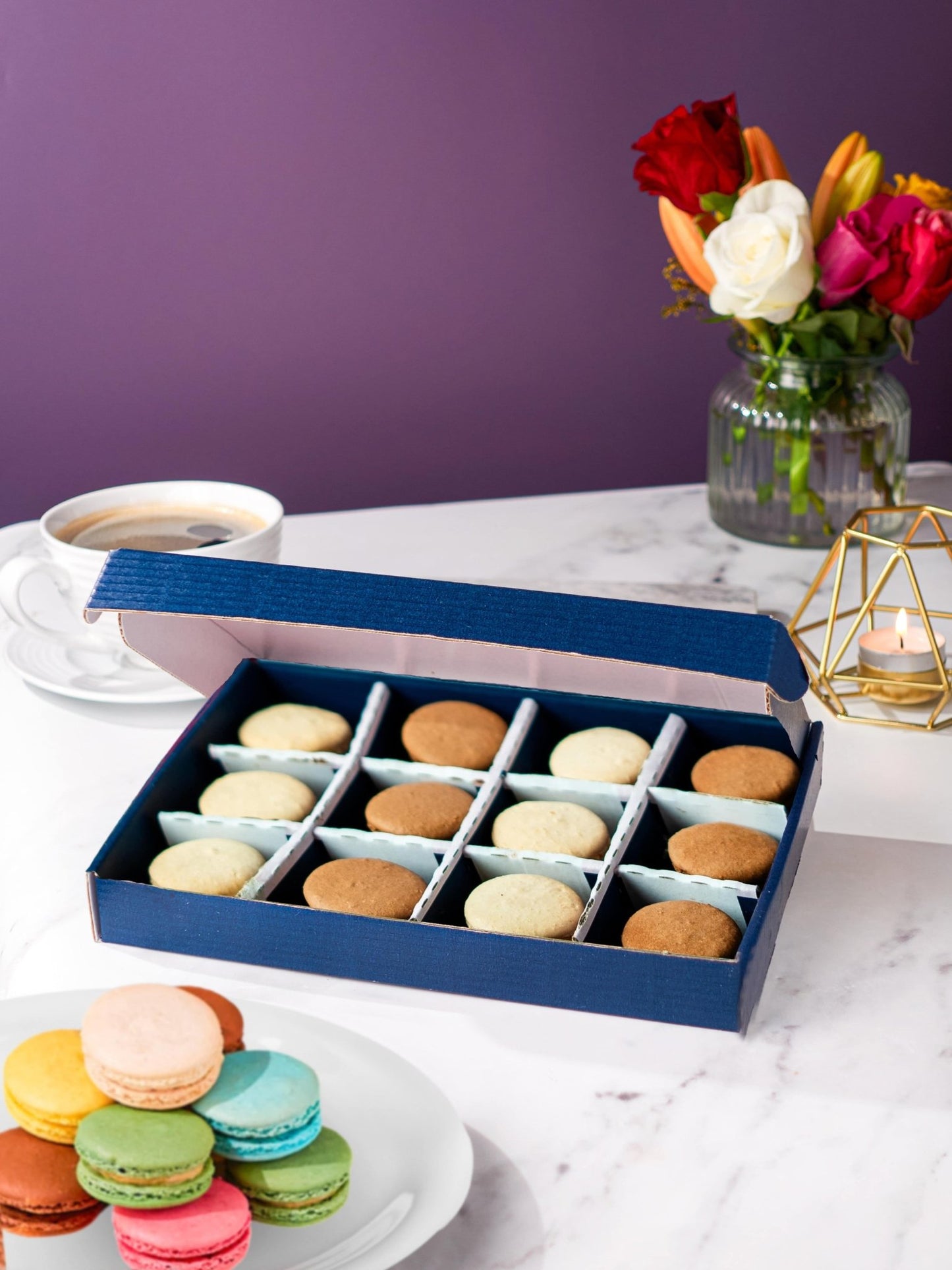 Patisserie Valerie's handmade Chocolate & Vanilla Macarons Gift Box cake delivery