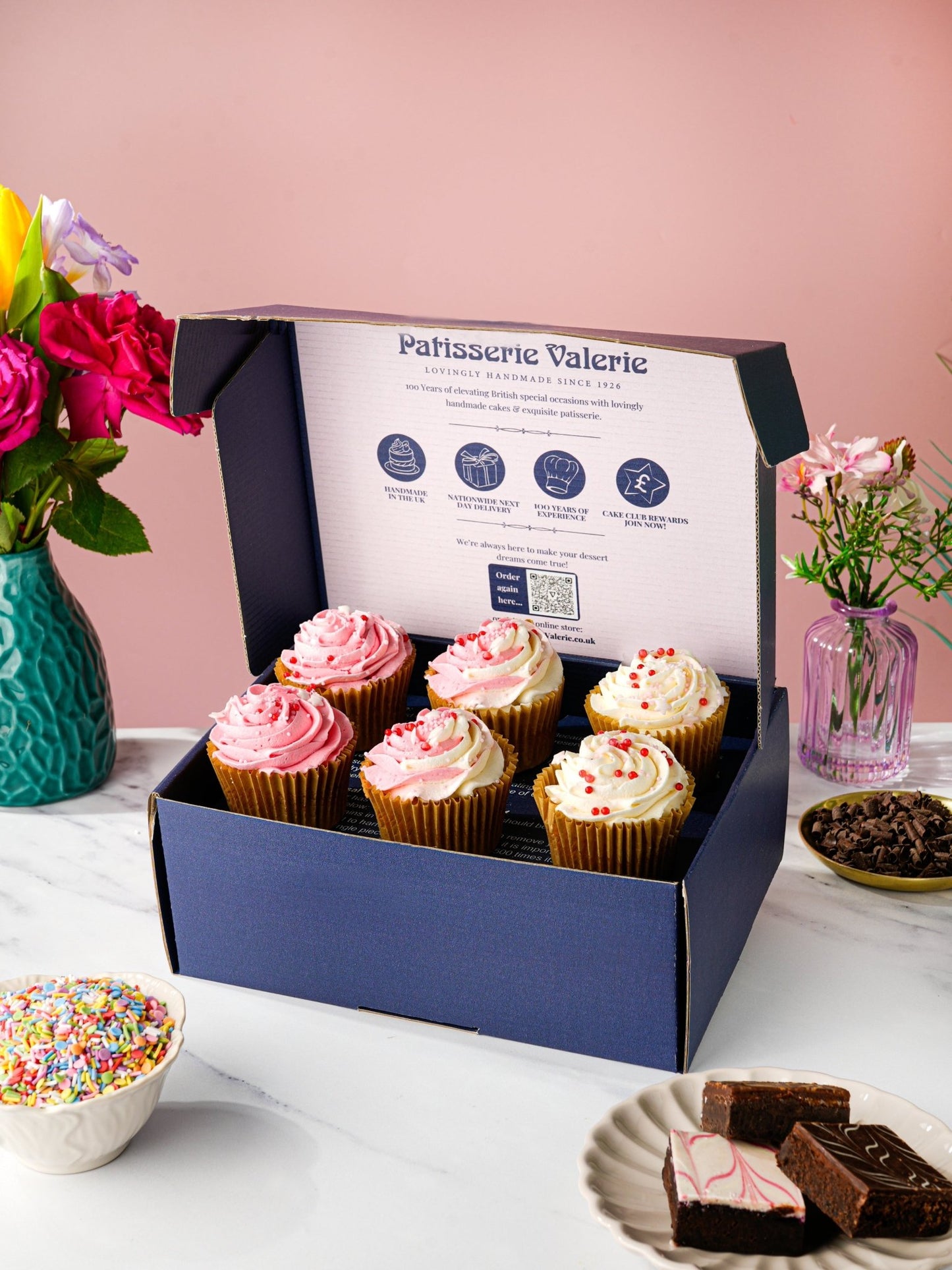 Patisserie Valerie's handmade Pretty In Pink Cupcake Collection cake delivery