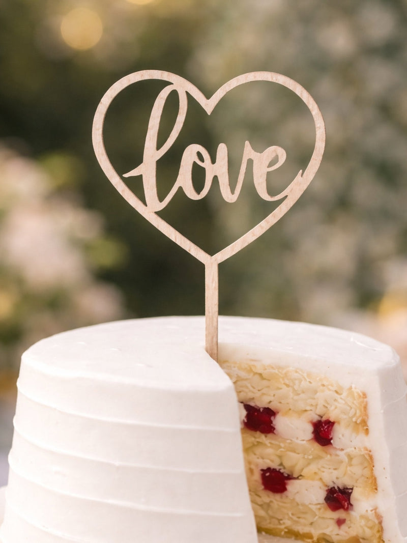 "Love" heart cake topper close-up