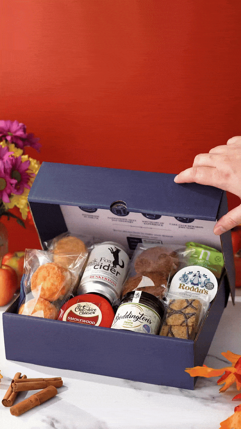 Patisserie Valerie's handmade Apple Orchard Gift Hamper with Craft Cider, Cheese & Chutney cake delivery 