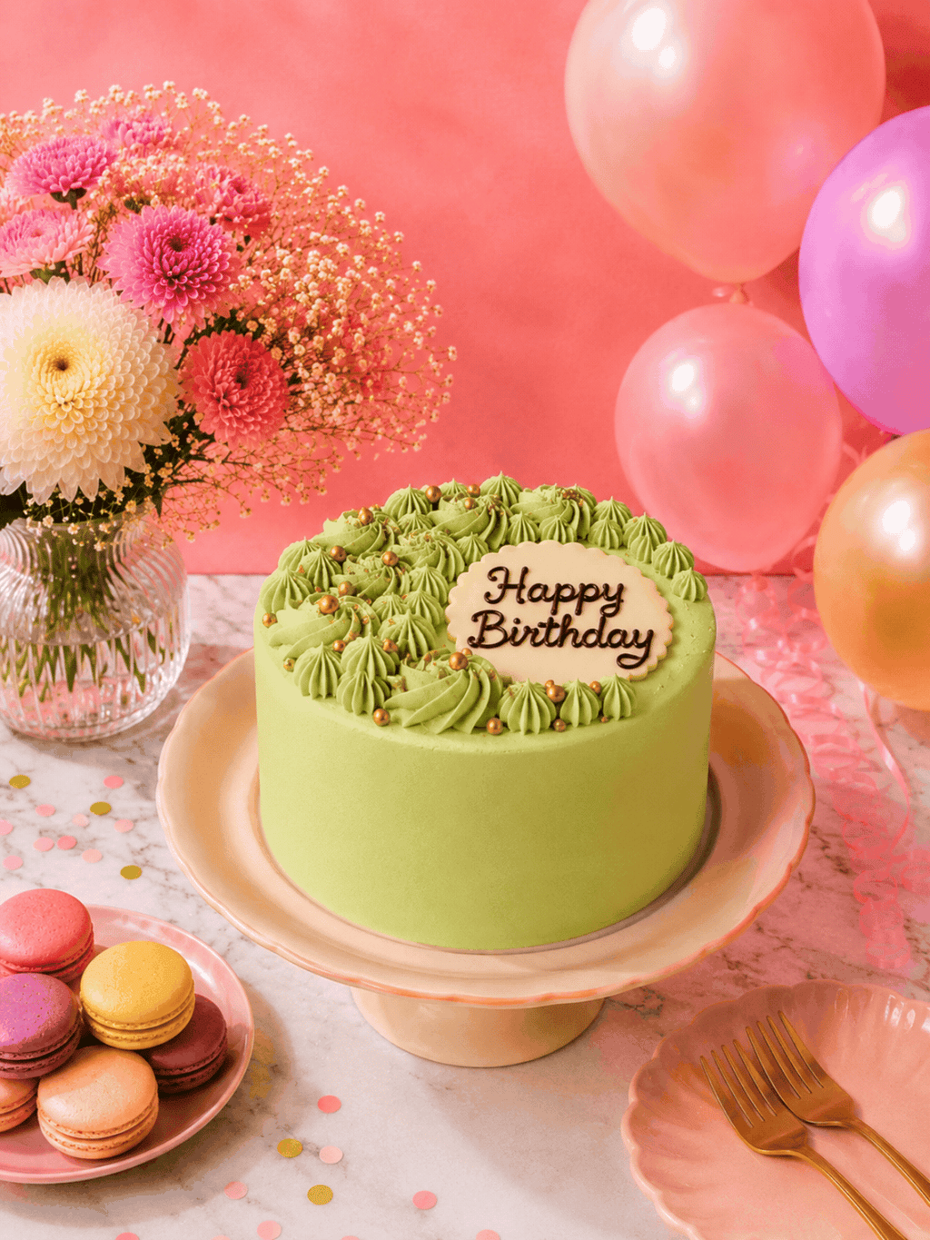 Personalised Pistachio & Raspberry Celebration Cake