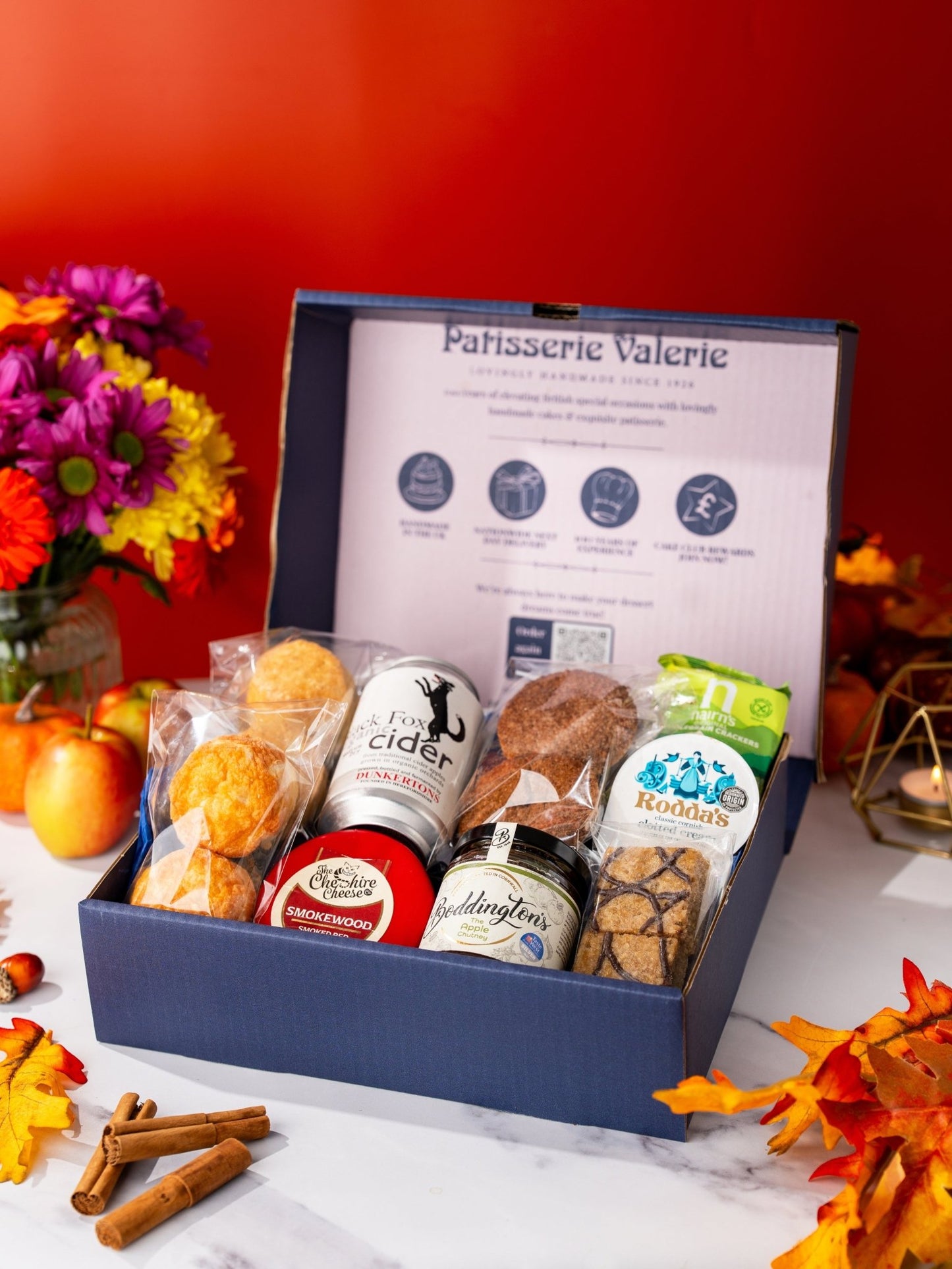 Patisserie Valerie's handmade Apple Orchard Gift Hamper with Craft Cider, Cheese & Chutney cake delivery 