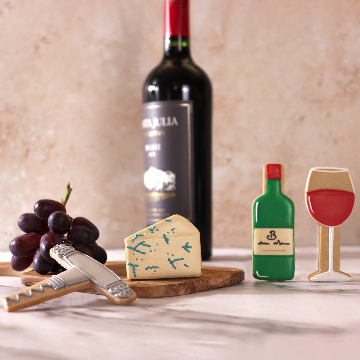 Biscuiteers Cheese & Wine Hand - Iced Letterbox Biscuits 60g - Patisserie Valerie