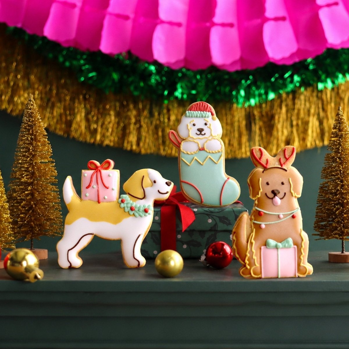 Biscuiteers Festive Dogs Letterbox Biscuits - Patisserie Valerie