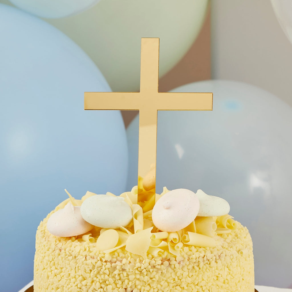 Patisserie Valerie's handmade Gold Cross Acrylic Cake Topper cake delivery 