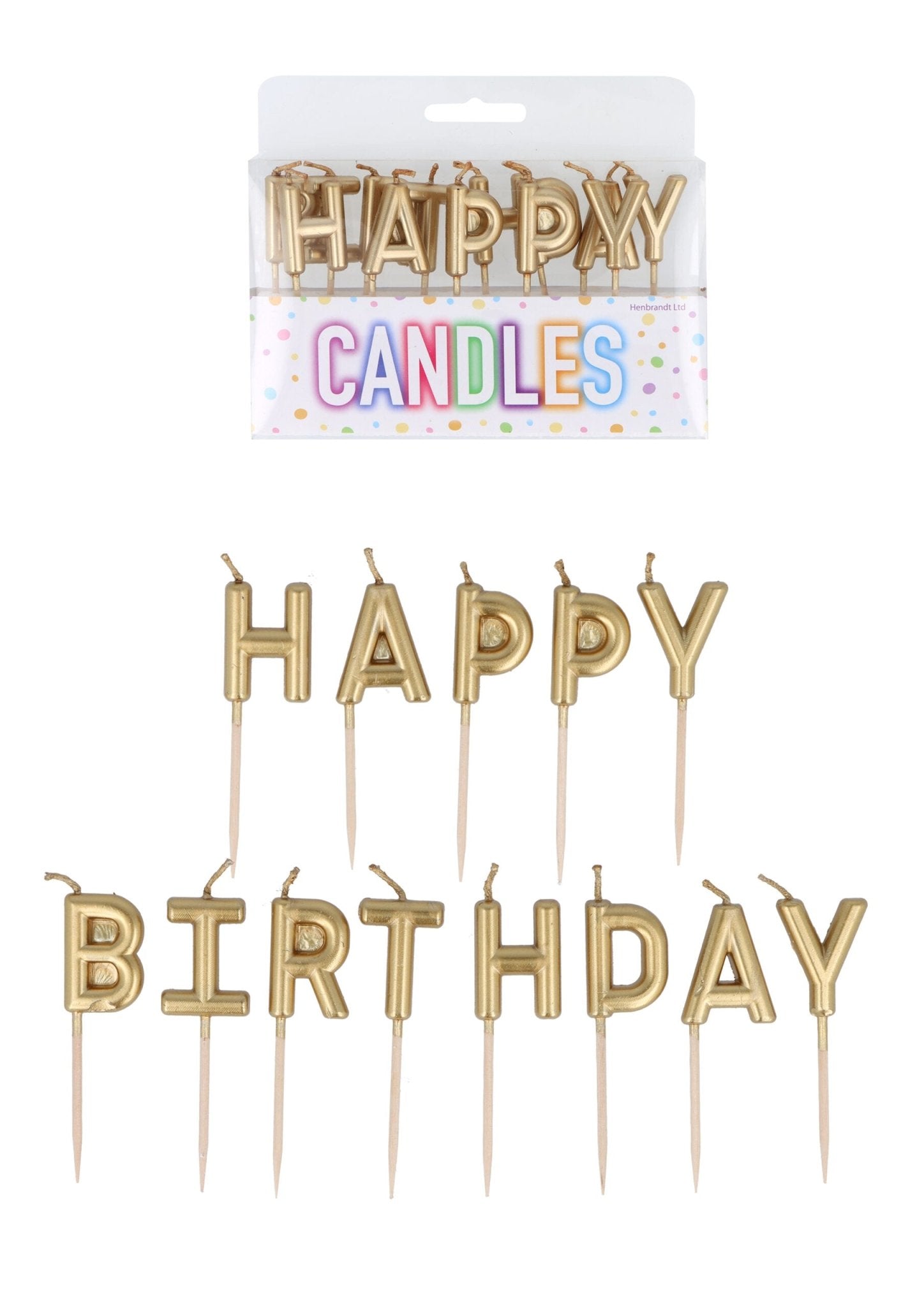 Patisserie Valerie's handmade Gold  ‘Happy Birthday’ Candles - Pack of 13 cake delivery 