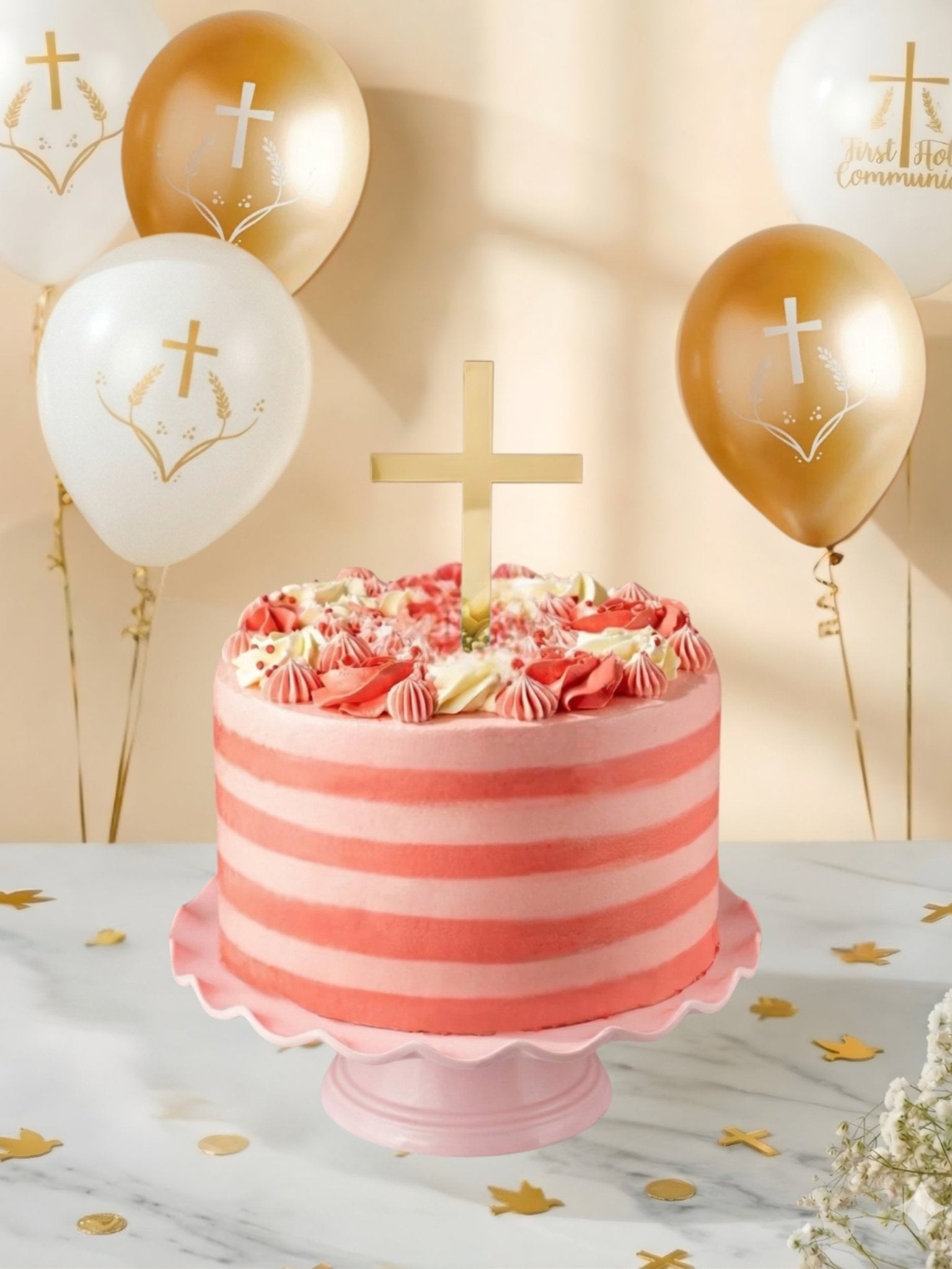 Holy Communion Pink Stripe Cake Bundle - Patisserie Valerie