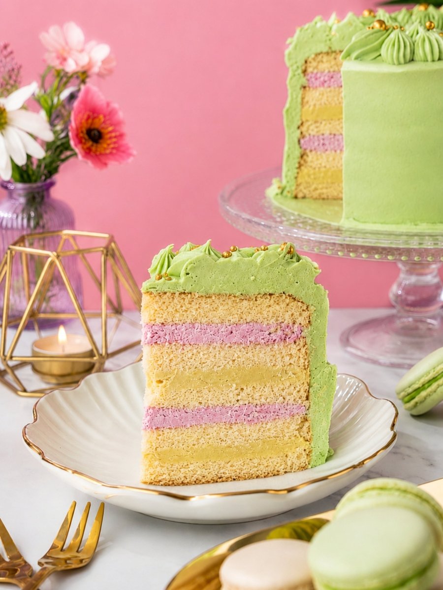 Personalised Pistachio & Raspberry Celebration Cake - Patisserie Valerie