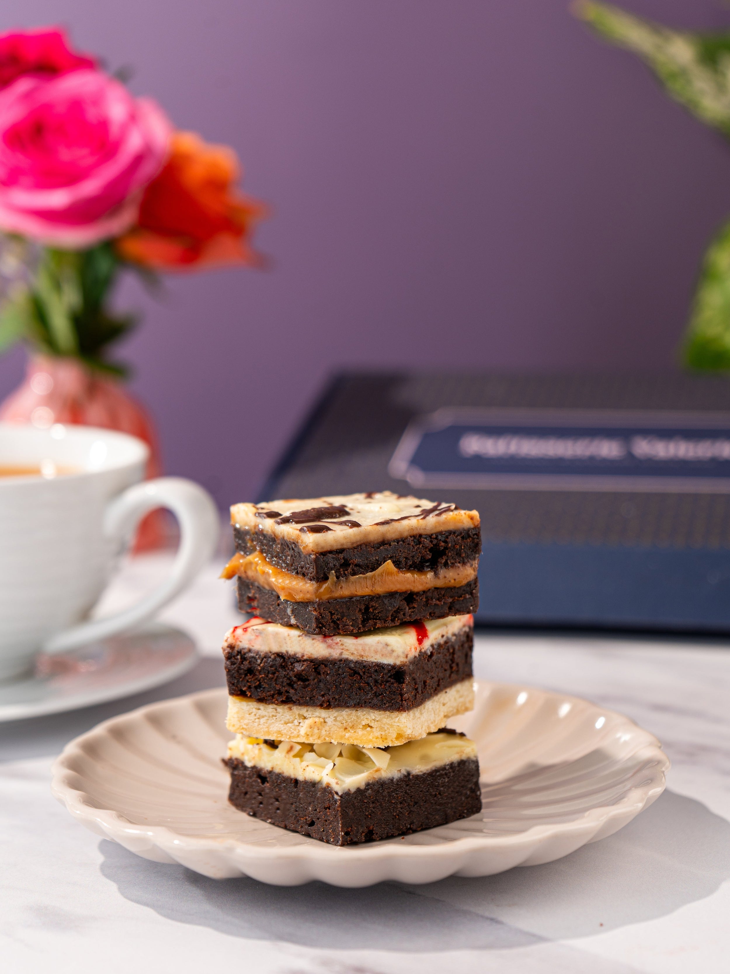 Patisserie Valerie's handmade Luxury Brownie Selection Box being unboxed and served