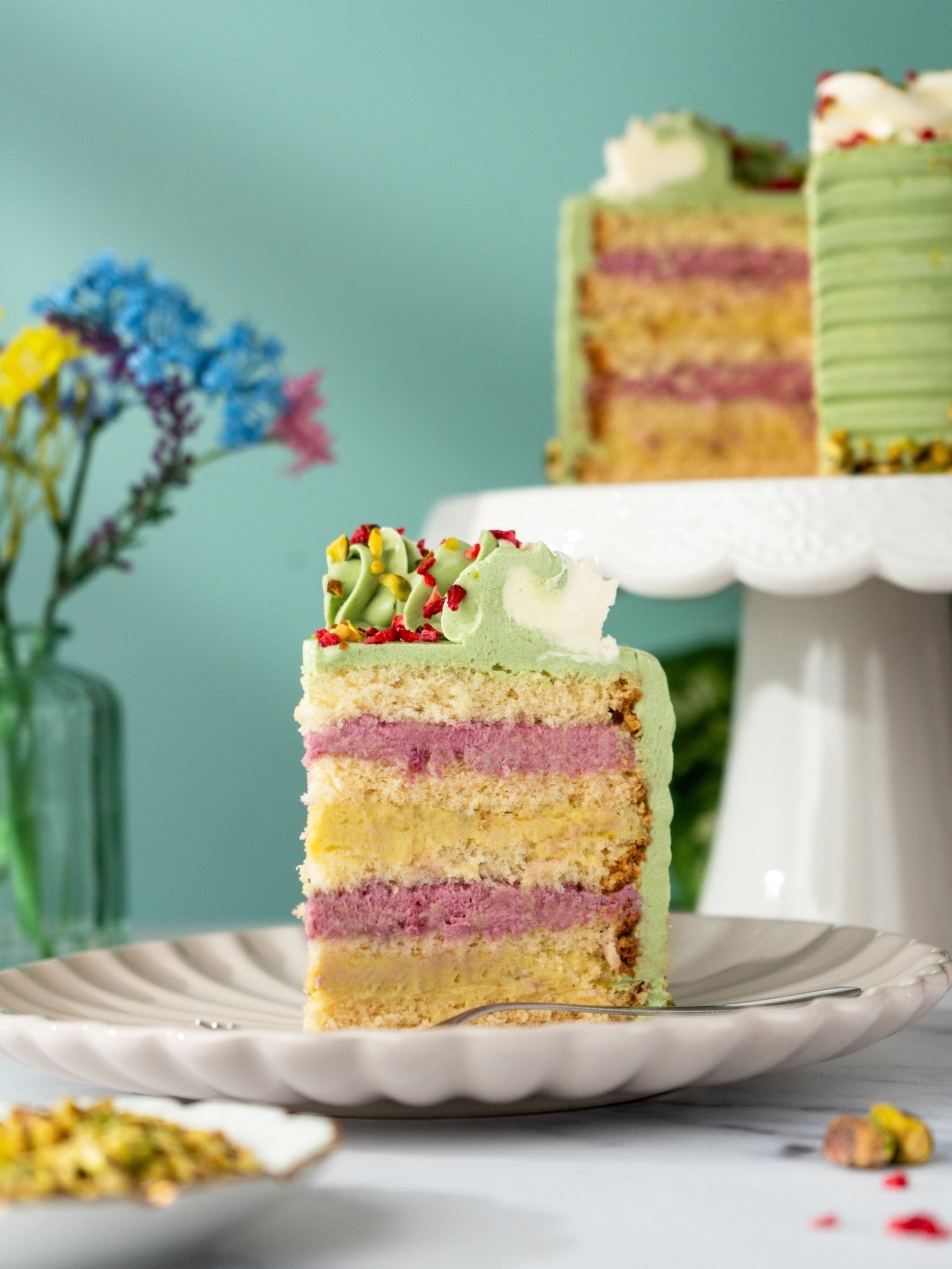 Pistachio and Raspberry Delight Cake