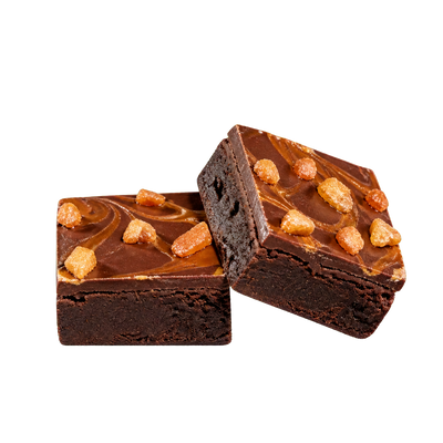 Patisserie Valerie Chocolate Caramel Brownies — two brownie pieces