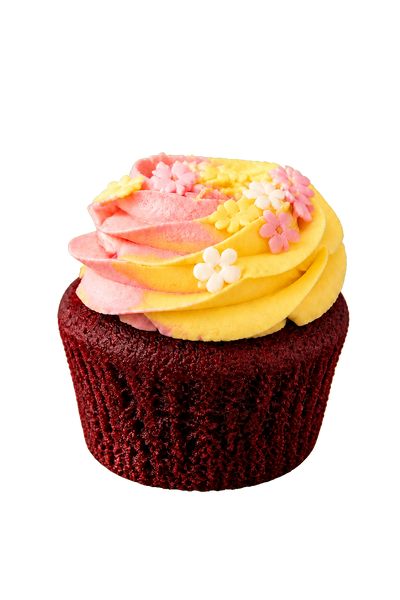 Red Velvet Bloom whole cupcake on a transparent background