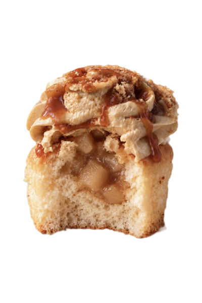 Toffee Apple cupcake cut open to show the apple filling