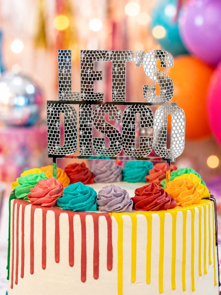 Silver 'Let's Disco' Acrylic Cake Topper - Patisserie Valerie